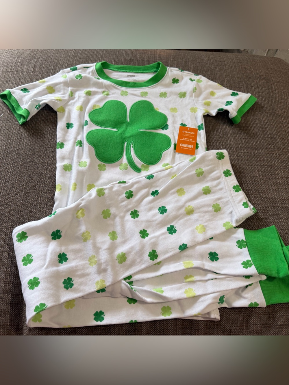 Gymboree White and Bright Green Clover Pajama Set